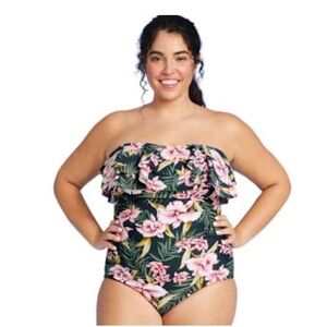 Kona Sol Floral Ruffle Strapless Swimsuit